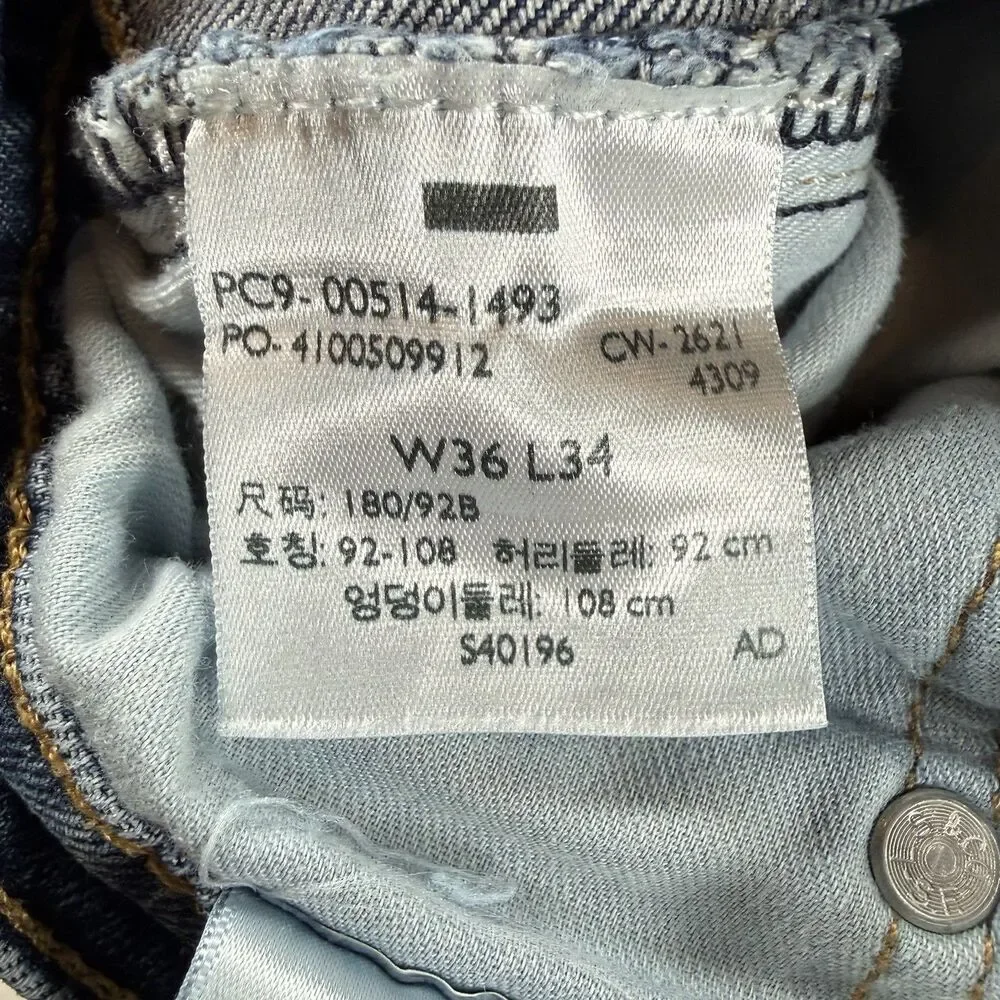 LEVIS MENS BLUE JEAN 514 36x34 STRAIGHT FIT STRETCH COTTON DENIM DUNGAREE